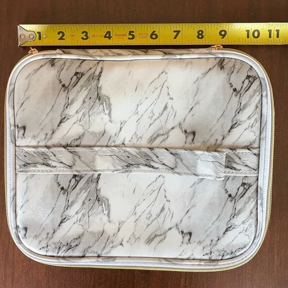 Set of 3 white & gray marble organization packing cubes & makeup brushes travel